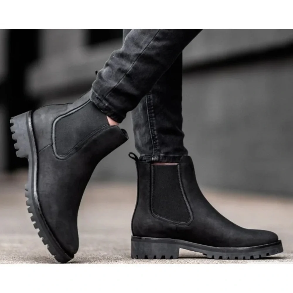 Thursday Boot Co Black Suede Lug‎ Sole Chelsea Ankle Boots 7.5